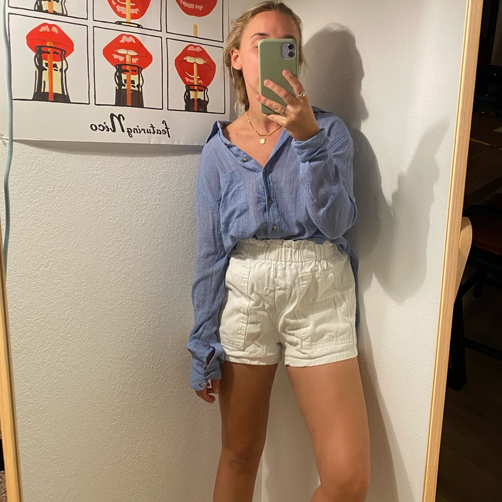 FREE PEOPLE blue button up